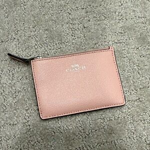 Coach Blush Pink Saffiano Leather Zip Card Pouch